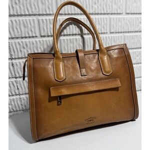 Cavalcanti Italian Tan Leather Cuoio Burnished Tote Handbag Purse